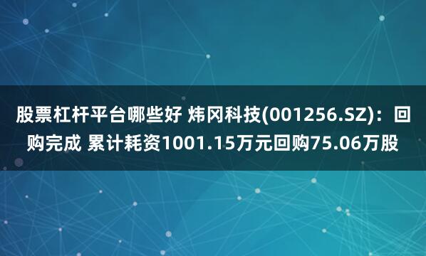 股票杠杆平台哪些好 炜冈科技(001256.SZ)：回购完成 累计耗资1001.15万元回购75.06万股